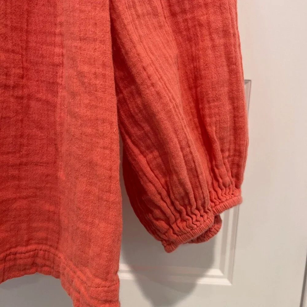 Old Navy Women 100% Cotton Coral Relaxed Crinkle-Gauze Split-Neck Blouse,Size 2X